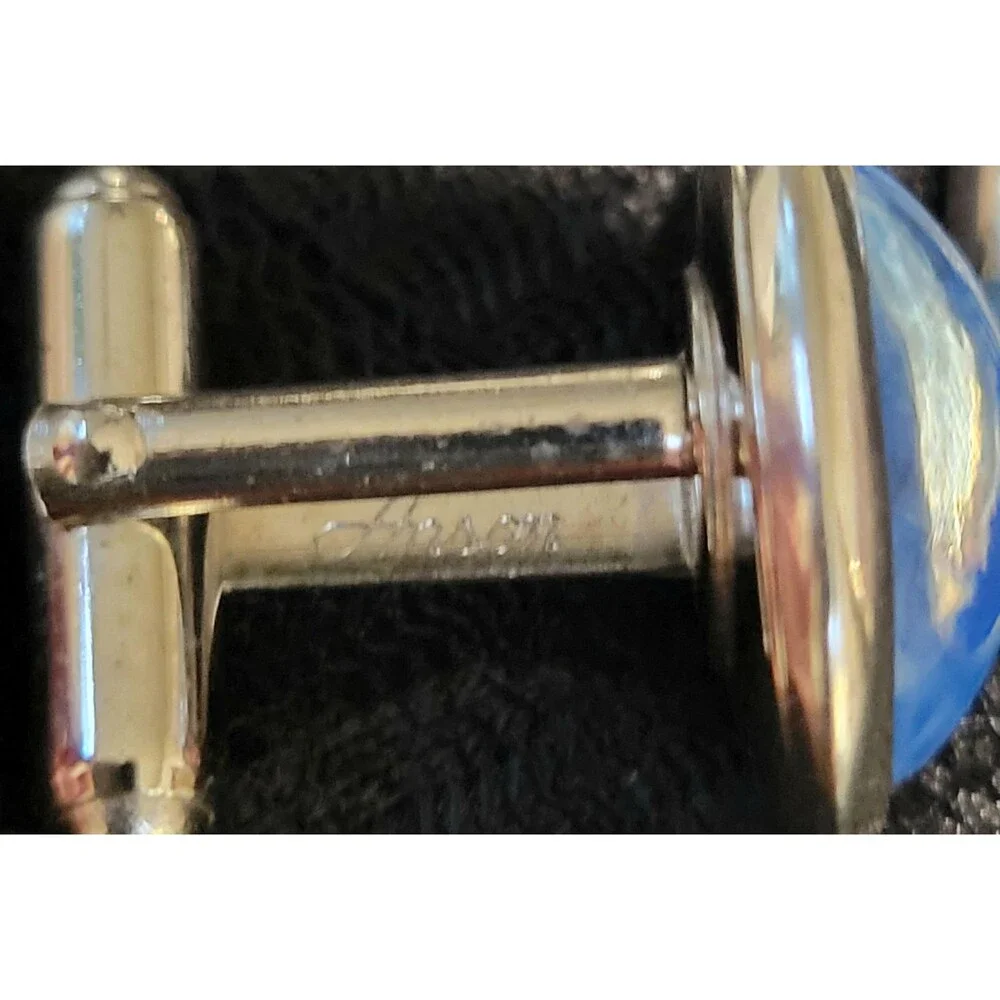Vintage ANSON Blue Starburst Glass Cufflinks, Mid Century Modern - 1960s